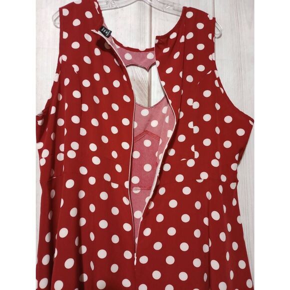 Shein Dress Ladies 4xl Read Measurements Red White Polka Dot Midi Sleeveless Cut - Picture 4 of 7